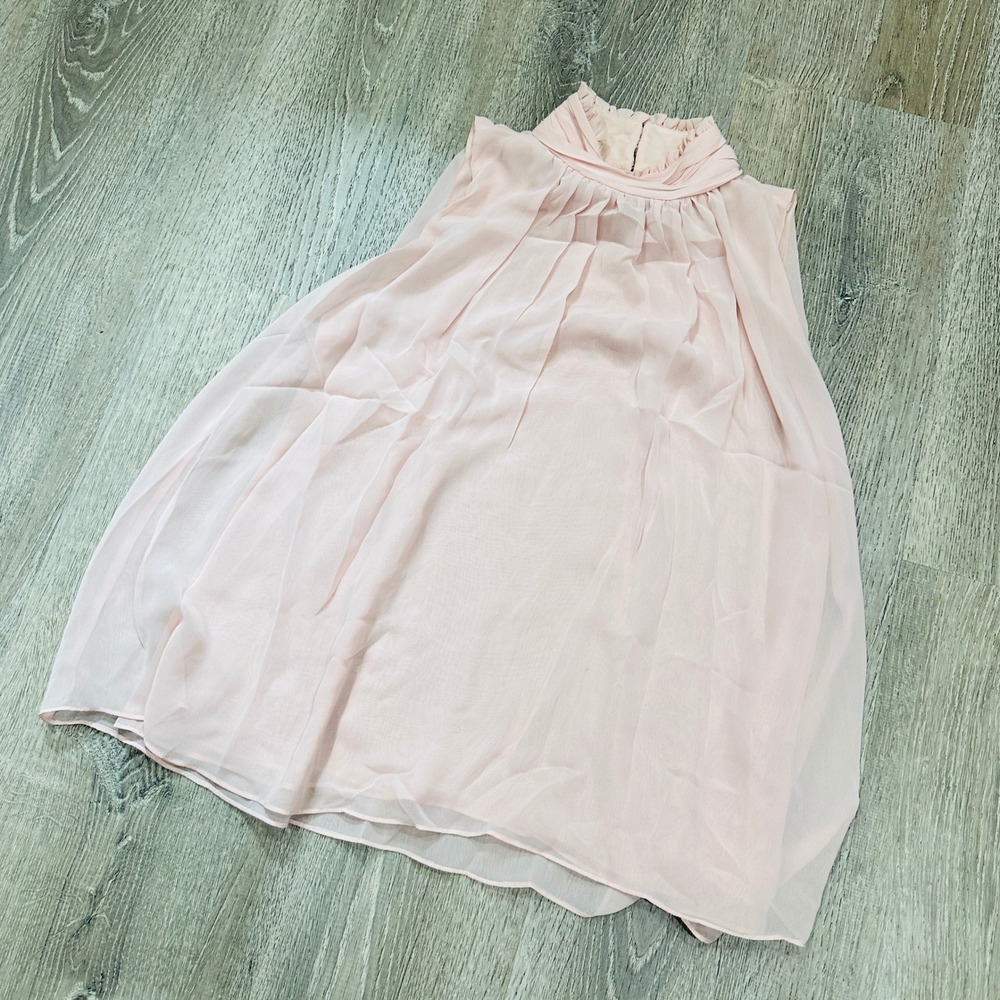 Vince‎ Camuto Womens XS Pink Sleeveless Ruffle High Neck Pleated Chiffon Blouse